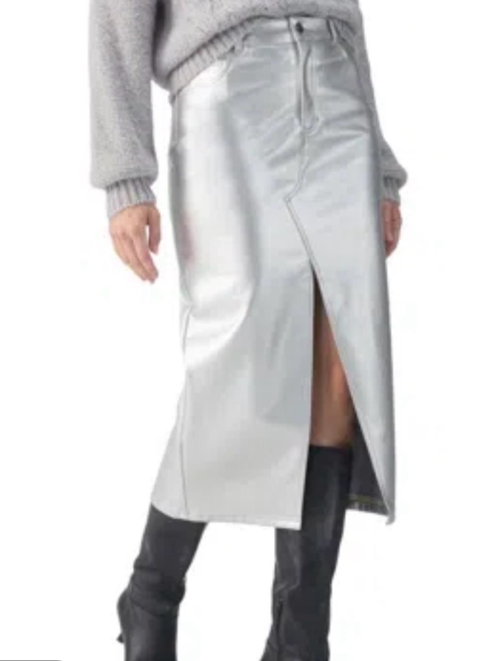 Sanctuary Silver Metallic Faux Leather Skirt